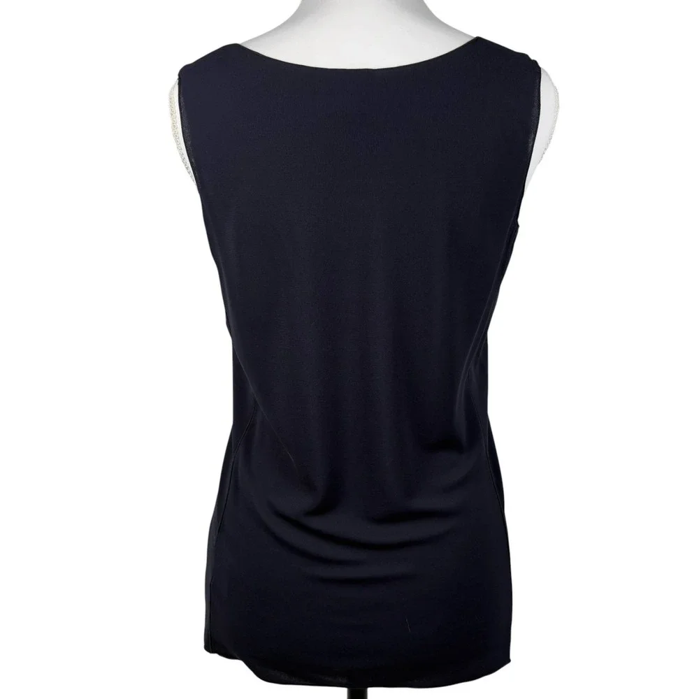 Tory Burch Sleeveless Drape Neck‎ Top Womens M Navy Blue Shell